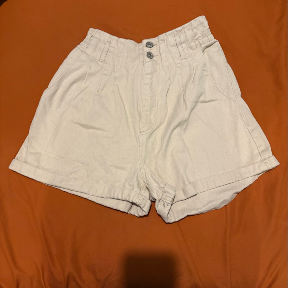 White Button-Front Shorts